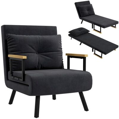 Fauteuil convertible HOMCOM 4 en 1 chauffeuse lit 1 place dossier réglable accoudoirs en bois et coussin tissu effet velours noir Noir - Publicité Fauteuil convertible HOMCOM 4 en 1 chauffeuse lit 1 place dossier réglable accoudoirs en bois et coussin tissu effet velours noir Noir - Publicité