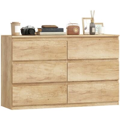 Commode - HOMCOM - 6 tiroirs meuble rangement épuré style moderne chambre salon - bois - 120x39x75cm - chêne Beige - Publicité Commode - HOMCOM - 6 tiroirs meuble rangement épuré style moderne chambre salon - bois - 120x39x75cm - chêne Beige - Publicité