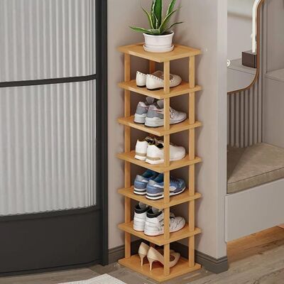 FIANAO Étagère à chaussures à 7 niveaux - 23x25x115cm - étagère à chaussures étroite en bois - Publicité FIANAO Étagère à chaussures à 7 niveaux - 23x25x115cm - étagère à chaussures étroite en bois - Publicité