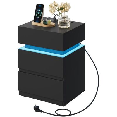 Chevet avec Station de Charge - WOLTU Table de nuit - LED 2 Prises 2 Ports USB 2 Tiroirs 1 Casier - Noir Noir - Publicité Chevet avec Station de Charge - WOLTU Table de nuit - LED 2 Prises 2 Ports USB 2 Tiroirs 1 Casier - Noir Noir - Publicité