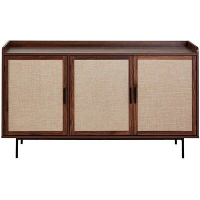 CALICOSY - Buffet 3 portes décor noyer avec façades en tissu L140 cm - JETSON - Bois foncé Marron - Publicité CALICOSY - Buffet 3 portes décor noyer avec façades en tissu L140 cm - JETSON - Bois foncé Marron - Publicité
