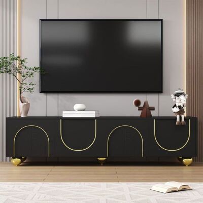 Meuble TV - LEMONBEST - Meuble TV de salon moderne noir - 170x38x44 cm - 4 portes texturées - Pieds dorés arrondis Noir - Publicité Meuble TV - LEMONBEST - Meuble TV de salon moderne noir - 170x38x44 cm - 4 portes texturées - Pieds dorés arrondis Noir - Publicité