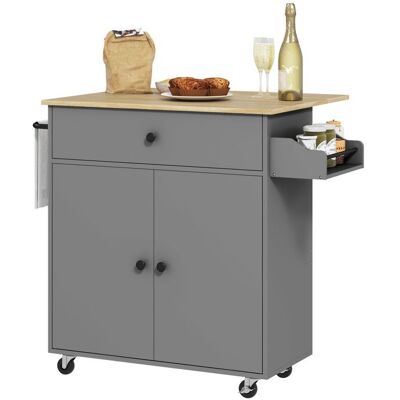 Desserte de cuisine sur roulettes - HOMCOM - tiroir étagère réglable support à épices et porte-serviette - gris Gris - Publicité Desserte de cuisine sur roulettes - HOMCOM - tiroir étagère réglable support à épices et porte-serviette - gris Gris - Publicité