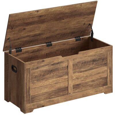 VASAGLE Coffre de Rangement avec 2 Charnières de Sécurité Imitation Grange 40 x 100 x 46 cm pour Couloir Chambre Salon Marron Miel Marron - Publicité VASAGLE Coffre de Rangement avec 2 Charnières de Sécurité Imitation Grange 40 x 100 x 46 cm pour Couloir Chambre Salon Marron Miel Marron - Publicité