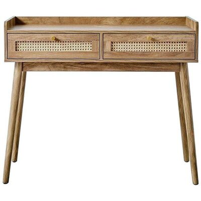 CALICOSY - Console 2 tiroirs avec façades en rotin PALMO - Bois clair Beige - Publicité CALICOSY - Console 2 tiroirs avec façades en rotin PALMO - Bois clair Beige - Publicité
