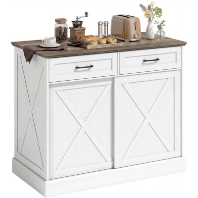 Îlot de cuisine - HOMCOM - meuble de rangement - 2 tiroirs - porte coulissante - bois - 100x50x90cm - blanc et marron antique Blanc - Publicité Îlot de cuisine - HOMCOM - meuble de rangement - 2 tiroirs - porte coulissante - bois - 100x50x90cm - blanc et marron antique Blanc - Publicité