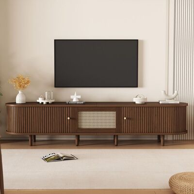 OEM Meuble TV en rotin - Design ovale 180 cm - Couleur noyer foncé - MDF écologique - Capacité de charge 30 kg Marron - Publicité OEM Meuble TV en rotin - Design ovale 180 cm - Couleur noyer foncé - MDF écologique - Capacité de charge 30 kg Marron - Publicité