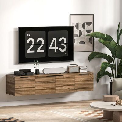 Meuble TV suspendu - HOMCOM - 3 placards à portes et étagères amovibles - panneau de particules - 150 x 35 x 32 cm - marron Marron - Publicité Meuble TV suspendu - HOMCOM - 3 placards à portes et étagères amovibles - panneau de particules - 150 x 35 x 32 cm - marron Marron - Publicité