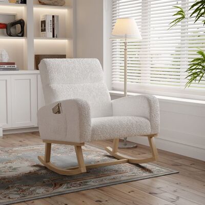 BLANKETSWARM Fauteuil à Bascule - Rocking Chair - Blanc - Tissu en Sherpa - Pieds en Bois Massif - Style Scandinave Blanc - Publicité BLANKETSWARM Fauteuil à Bascule - Rocking Chair - Blanc - Tissu en Sherpa - Pieds en Bois Massif - Style Scandinave Blanc - Publicité