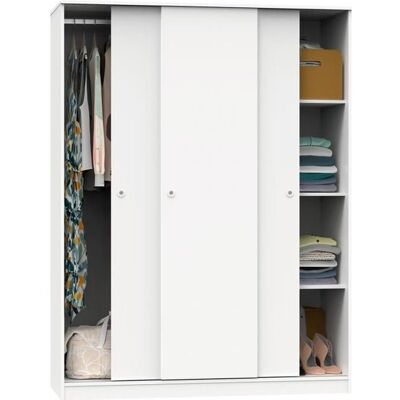 PEGANE Armoire 3 portes coulissantes Meuble de rangement coloris blanc - Hauteur 200 x Longueur 150 x Profondeur 55 cm Blanc - Publicité PEGANE Armoire 3 portes coulissantes Meuble de rangement coloris blanc - Hauteur 200 x Longueur 150 x Profondeur 55 cm Blanc - Publicité