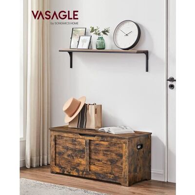 VASAGLE Coffre de Rangement avec 2 Charnières de Sécurité Style Rustique 40 x 100 x 46 cm Marron Rustique LSB061T01 Marron - Publicité VASAGLE Coffre de Rangement avec 2 Charnières de Sécurité Style Rustique 40 x 100 x 46 cm Marron Rustique LSB061T01 Marron - Publicité
