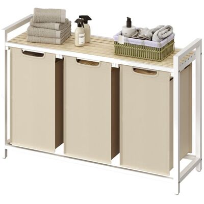 VASAGLE Panier à Linge 3 Compartiments avec Étagère de Rangement Sac Amovible Cadre en Métal 3 x 40 L Beige Beige - Publicité VASAGLE Panier à Linge 3 Compartiments avec Étagère de Rangement Sac Amovible Cadre en Métal 3 x 40 L Beige Beige - Publicité