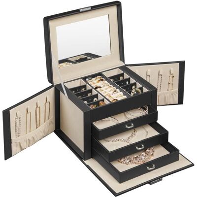 SONGMICS Boîte à Bijoux 4 Niveaux 3 Tiroirs Grand Miroir Serrure Coffre de Rangement avec Poignées Noir - Publicité SONGMICS Boîte à Bijoux 4 Niveaux 3 Tiroirs Grand Miroir Serrure Coffre de Rangement avec Poignées Noir - Publicité