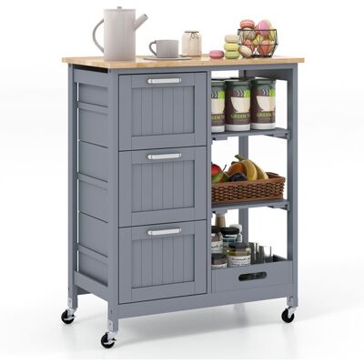COSTWAY Desserte de Cuisine sur Roulette Verrouillables Plateau Amovible en Bois dHévéa 2 Étagères Amovibles 3 Tiroirs Gris Gris - Publicité COSTWAY Desserte de Cuisine sur Roulette Verrouillables Plateau Amovible en Bois dHévéa 2 Étagères Amovibles 3 Tiroirs Gris Gris - Publicité