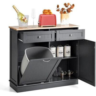 COSTWAY Buffet de Cuisine avec Plateau en Caoutchouc 2 Tiroirs Étagère Réglable et Placard pour Accueillir Poubelle 42 L Gris Gris - Publicité COSTWAY Buffet de Cuisine avec Plateau en Caoutchouc 2 Tiroirs Étagère Réglable et Placard pour Accueillir Poubelle 42 L Gris Gris - Publicité