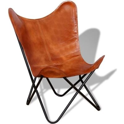 Chaise papillon en cuir véritable - Marron - Style rétro - Fauteuil salle à manger Marron - Publicité Chaise papillon en cuir véritable - Marron - Style rétro - Fauteuil salle à manger Marron - Publicité