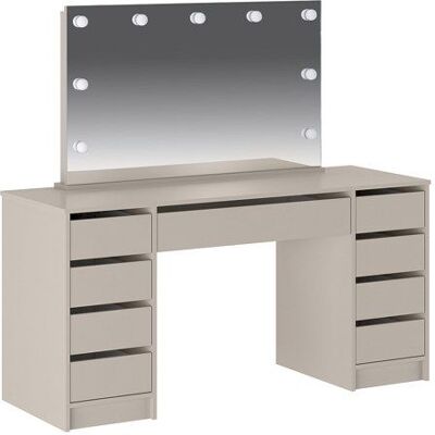 VENTE-UNIQUE Coiffeuse double avec miroir à LEDs - 9 tiroirs – Beige - JENEMI Beige - Publicité VENTE-UNIQUE Coiffeuse double avec miroir à LEDs - 9 tiroirs – Beige - JENEMI Beige - Publicité