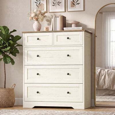 VASAGLE Commode de Chambre Meuble Polyvalent Chambre Style Cottage 5 Tiroirs 40 x 80 x 936 cm Blanc et Marron Blanc - Publicité VASAGLE Commode de Chambre Meuble Polyvalent Chambre Style Cottage 5 Tiroirs 40 x 80 x 936 cm Blanc et Marron Blanc - Publicité