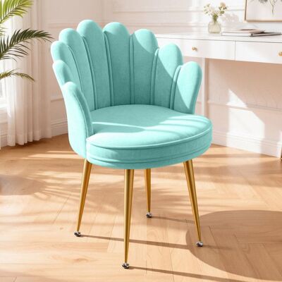 FIANAO Chaise de Coiffeuse - Fauteuil d’invité capitonné design coquillage structure métallique dorée pour salon chambre et espace Vert - Publicité FIANAO Chaise de Coiffeuse - Fauteuil d’invité capitonné design coquillage structure métallique dorée pour salon chambre et espace Vert - Publicité