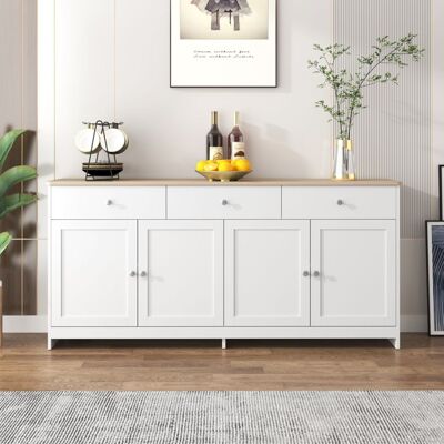 LEMLIT Buffet Enfilade 160x37x75 cm Bahut Rangement 4 Portes 3 Tiroirs Étagères Réglables - pour Salon Salle à manger - Effet Bois Blanc Blanc - Publicité LEMLIT Buffet Enfilade 160x37x75 cm Bahut Rangement 4 Portes 3 Tiroirs Étagères Réglables - pour Salon Salle à manger - Effet Bois Blanc Blanc - Publicité
