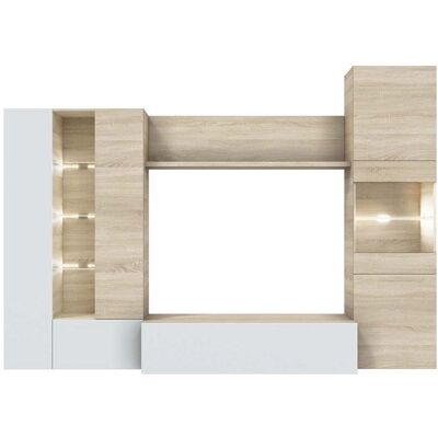 PEGANE Meuble TV coloris Blanc Brillant - chêne Canadien en mélamine - Dim : 185 x 260 x 42 cm Blanc - Publicité PEGANE Meuble TV coloris Blanc Brillant - chêne Canadien en mélamine - Dim : 185 x 260 x 42 cm Blanc - Publicité