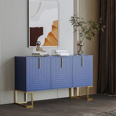 Blueline Buffet moderne avec étagères réglables - 3 portes à motif de U - poignées et base en métal - Bleu Bleu - Publicité Blueline Buffet moderne avec étagères réglables - 3 portes à motif de U - poignées et base en métal - Bleu Bleu - Publicité