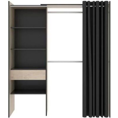 PEGANE Armoire dressing extensible avec rideau + 1 tiroir coloris naturel-graphite - Longueur 110-160 x Hauteur 203 x Profondeur 50 cm Beige - Publicité PEGANE Armoire dressing extensible avec rideau + 1 tiroir coloris naturel-graphite - Longueur 110-160 x Hauteur 203 x Profondeur 50 cm Beige - Publicité