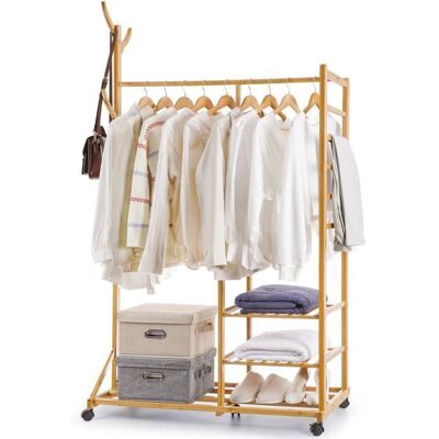 Yorbay 4 en 1 Portant Penderie à Vêtements en Bambou avec roues - 100 x 38 x 176 cm - Porte Manteau avec étagères de rangement - Publicité Yorbay 4 en 1 Portant Penderie à Vêtements en Bambou avec roues - 100 x 38 x 176 cm - Porte Manteau avec étagères de rangement - Publicité