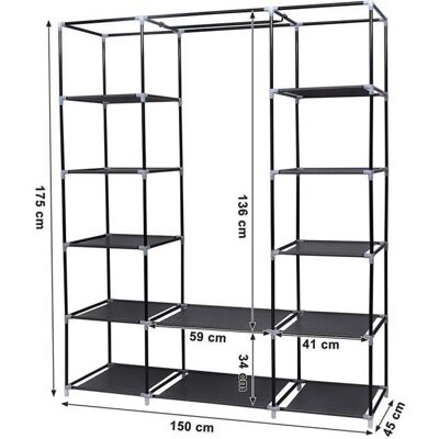 Armoire en Tissu Noir - Penderie de Vêtement en Toile - Rangement de Vêtements 150 * 45 * 175cm - QUIIENCLEE Noir - Publicité Armoire en Tissu Noir - Penderie de Vêtement en Toile - Rangement de Vêtements 150 * 45 * 175cm - QUIIENCLEE Noir - Publicité
