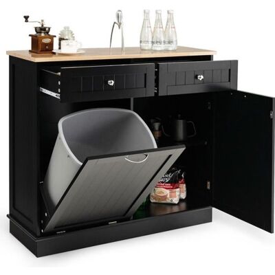 COSTWAY Buffet de Cuisine avec Plateau en Caoutchouc 2 Tiroirs Étagère Réglable et Placard pour Accueillir Poubelle 42 L Noir Noir - Publicité COSTWAY Buffet de Cuisine avec Plateau en Caoutchouc 2 Tiroirs Étagère Réglable et Placard pour Accueillir Poubelle 42 L Noir Noir - Publicité