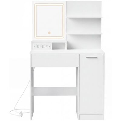 VASAGLE Coiffeuse Moderne avec Miroir LED prise Intégrée Tiroir et Étagère Chambre Blanc Blanc - Publicité VASAGLE Coiffeuse Moderne avec Miroir LED prise Intégrée Tiroir et Étagère Chambre Blanc Blanc - Publicité