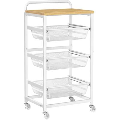 Chariot de Rangement 4 Niveaux - VASAGLE - Paniers Coulissants - Roulettes - Doré Chêne/Blanc Mat Blanc - Publicité Chariot de Rangement 4 Niveaux - VASAGLE - Paniers Coulissants - Roulettes - Doré Chêne/Blanc Mat Blanc - Publicité