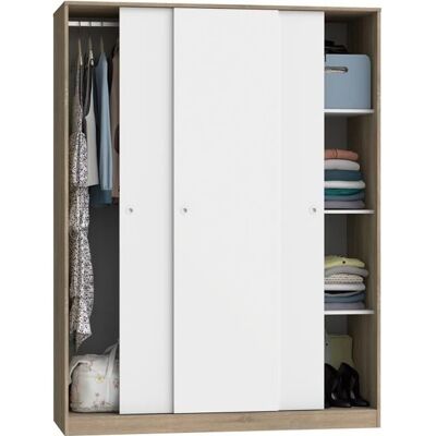 PEGANE Armoire 3 portes coulissantes Meuble de rangement coloris Cambrian-Blanc - Hauteur 200 x Longueur 150 x Profondeur 55 cm Blanc - Publicité PEGANE Armoire 3 portes coulissantes Meuble de rangement coloris Cambrian-Blanc - Hauteur 200 x Longueur 150 x Profondeur 55 cm Blanc - Publicité