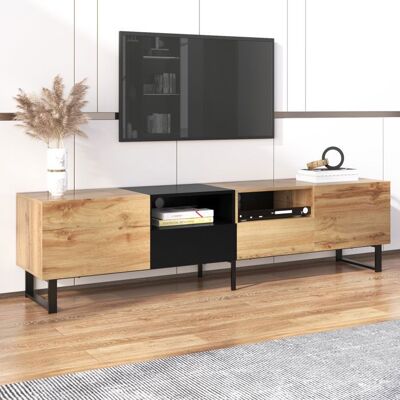 Blueline Meuble TV 190x38x48 cm avec 2 portes 2 tiroirs 2 étagère Meuble tv moderne Bois et noir Espace de rangement spacieux Noir - Publicité Blueline Meuble TV 190x38x48 cm avec 2 portes 2 tiroirs 2 étagère Meuble tv moderne Bois et noir Espace de rangement spacieux Noir - Publicité