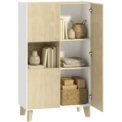 Buffet salon - HOMCOM - 6 compartiments et portes à fermeture amortie - panneau de particules - 80x40x135cm - blanc et bois naturel Blanc - Publicité Buffet salon - HOMCOM - 6 compartiments et portes à fermeture amortie - panneau de particules - 80x40x135cm - blanc et bois naturel Blanc - Publicité