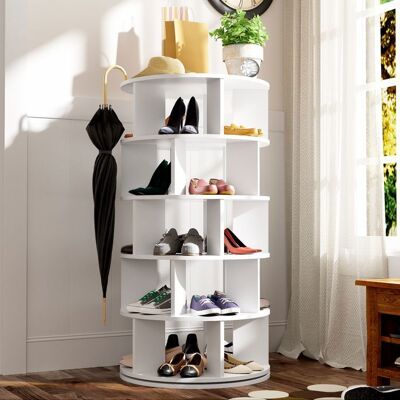 Meuble à chaussures tournant blanc – Étagère ronde 5 niveaux Hauteur 115 cm Largeur 60 cm Blanc - Publicité Meuble à chaussures tournant blanc – Étagère ronde 5 niveaux Hauteur 115 cm Largeur 60 cm Blanc - Publicité