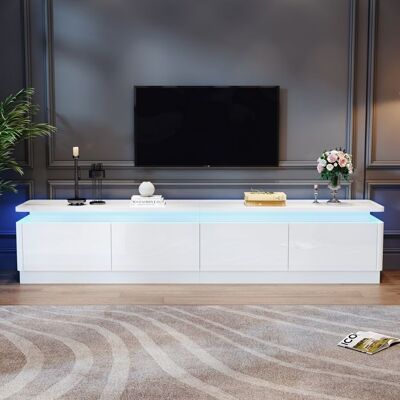 Meuble TV - LEMONBEST - Meuble tv bas avec LED - 180 x 34 x 40 cm - Blanc brillant - 4 tiroirs Blanc - Publicité Meuble TV - LEMONBEST - Meuble tv bas avec LED - 180 x 34 x 40 cm - Blanc brillant - 4 tiroirs Blanc - Publicité