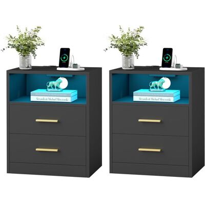 VASAGLE Lot de 2 Tables d’Appoint Modernes avec Tiroirs Lumières LED Multiprises et Ports USB pour Chambre Noir Noir - Publicité VASAGLE Lot de 2 Tables d’Appoint Modernes avec Tiroirs Lumières LED Multiprises et Ports USB pour Chambre Noir Noir - Publicité