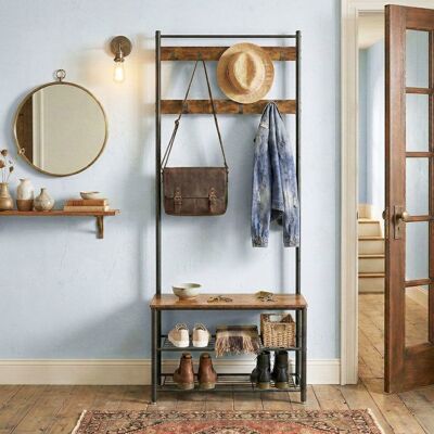 VASAGLE Vestiaire 32 x 70 x 175 cm Vestiaire avec Banc de Rangement pour Chaussures Style Industriel Marron et Noir Marron - Publicité VASAGLE Vestiaire 32 x 70 x 175 cm Vestiaire avec Banc de Rangement pour Chaussures Style Industriel Marron et Noir Marron - Publicité