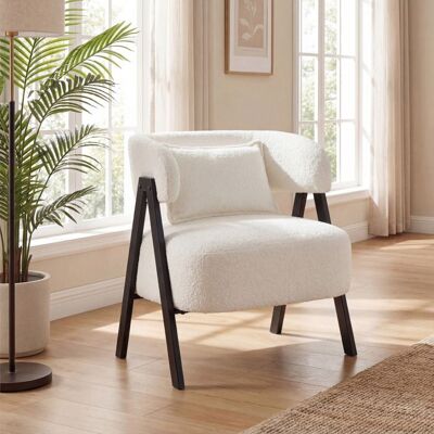 GIANTEX Fauteuil de Salon Rembourré avec Dossier Incurvé et Coussin LombairePieds Métalliques65x62x725cmCharge 150KGBlanc Blanc - Publicité GIANTEX Fauteuil de Salon Rembourré avec Dossier Incurvé et Coussin LombairePieds Métalliques65x62x725cmCharge 150KGBlanc Blanc - Publicité