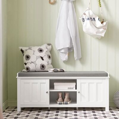 SoBuy Banc De Rangement Pour Chaussures Avec Coussin 2 Compartiments Ouverts Et 2 Portes Commode À Bottes Blanc 105x35x43cm Blanc - Publicité SoBuy Banc De Rangement Pour Chaussures Avec Coussin 2 Compartiments Ouverts Et 2 Portes Commode À Bottes Blanc 105x35x43cm Blanc - Publicité