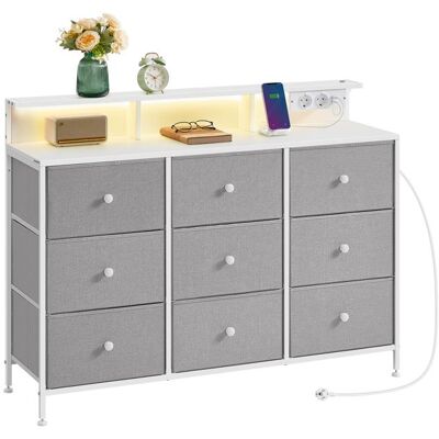 SONGMICS Commode avec 9 Tiroirs et Éclairage LED Multiprise Cadre en Acier 335 x 114 x 84 cm pour Chambre Salon Gris Tourterelle Gris - Publicité SONGMICS Commode avec 9 Tiroirs et Éclairage LED Multiprise Cadre en Acier 335 x 114 x 84 cm pour Chambre Salon Gris Tourterelle Gris - Publicité