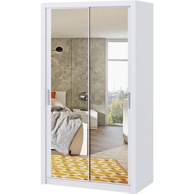 Armoire à portes coulissantes - SELSEY - Rinker - 120 cm - Blanc - Miroir Blanc - Publicité Armoire à portes coulissantes - SELSEY - Rinker - 120 cm - Blanc - Miroir Blanc - Publicité