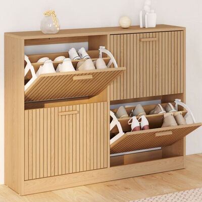 IDMARKET Meuble à chaussures 20 paires JULIETTE 4 portes lattes tasseau bois coloris chêne Marron - Publicité IDMARKET Meuble à chaussures 20 paires JULIETTE 4 portes lattes tasseau bois coloris chêne Marron - Publicité