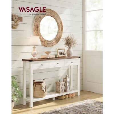 VASAGLE Table Console avec 3 Tiroirs et Étagère de Rangement pour Entrée Salon Style Campagnard Marron Miel et Blanc Rustique Blanc - Publicité VASAGLE Table Console avec 3 Tiroirs et Étagère de Rangement pour Entrée Salon Style Campagnard Marron Miel et Blanc Rustique Blanc - Publicité