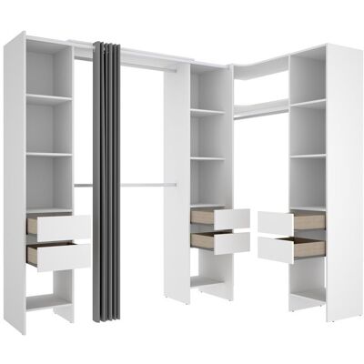 PEGANE Kit armoire dressing dangle extensible en bois mélaminé blanc - Longueur 164-234 x Profondeur 141 x Hauteur 205 cm Blanc - Publicité PEGANE Kit armoire dressing dangle extensible en bois mélaminé blanc - Longueur 164-234 x Profondeur 141 x Hauteur 205 cm Blanc - Publicité