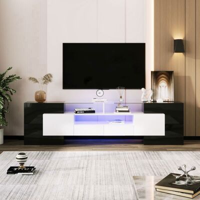 Blueline Meuble TV - Meuble Tele Meuble de salon éclairé par LED haute brillance de 200 cm avec finition en verre moderne noir et blanc Noir - Publicité Blueline Meuble TV - Meuble Tele Meuble de salon éclairé par LED haute brillance de 200 cm avec finition en verre moderne noir et blanc Noir - Publicité