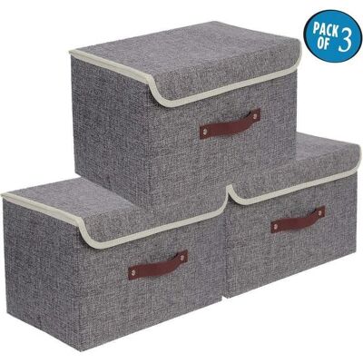 Boîte de Rangement - Set de 3 - Gris - Pliable - Tissu polyester-coton Gris - Publicité Boîte de Rangement - Set de 3 - Gris - Pliable - Tissu polyester-coton Gris - Publicité