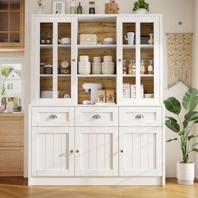 MERAX Buffet Haut de Cuisine Armoire de Rangement Blanc Meuble avec Vitrines et Tiroirs pour Cuisine Salle de Manger Salon 140x385x175cm Blanc - Publicité MERAX Buffet Haut de Cuisine Armoire de Rangement Blanc Meuble avec Vitrines et Tiroirs pour Cuisine Salle de Manger Salon 140x385x175cm Blanc - Publicité