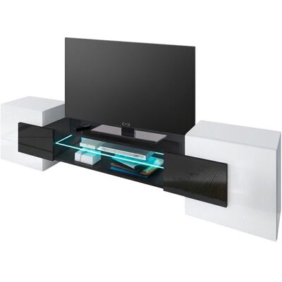 MEUBLE TV PABLO 230 cm avec LED Noir Mat et Blanc Laqué Blanc - Publicité MEUBLE TV PABLO 230 cm avec LED Noir Mat et Blanc Laqué Blanc - Publicité